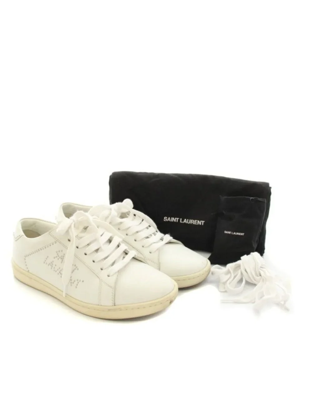 Saint Laurent Paris Blanc Optique Studded Sneakers Shoes Leather Studs 36 White - Picture 7 of 9